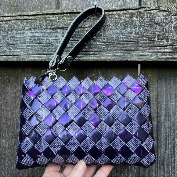 Nahui Ollin Purple Candy Wrapper Purse Clutch, artsy, unique - Picture 2 of 10